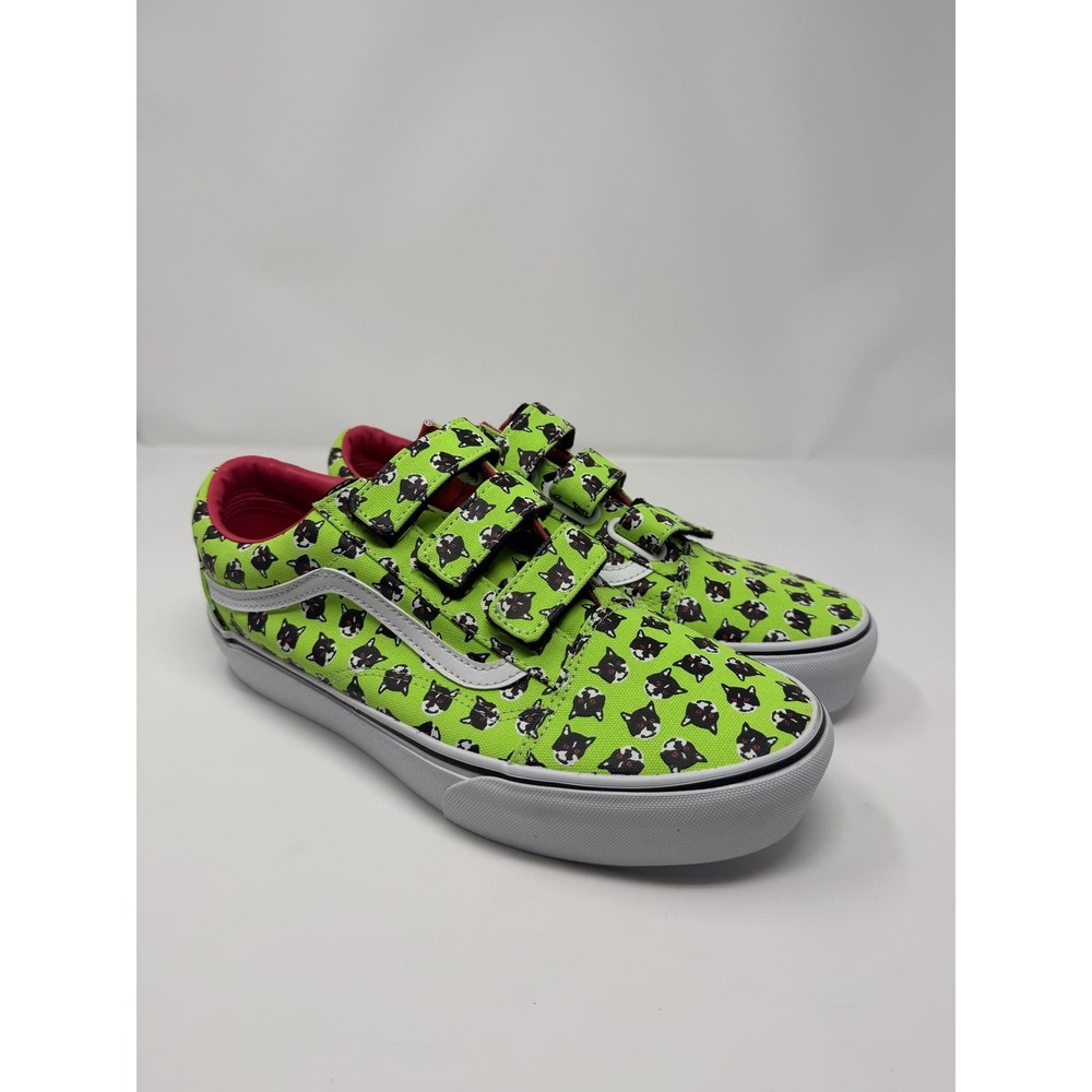 Vans Old Skool V PI Shoes Mens Size 10 Green Cat Print Canvas Straps